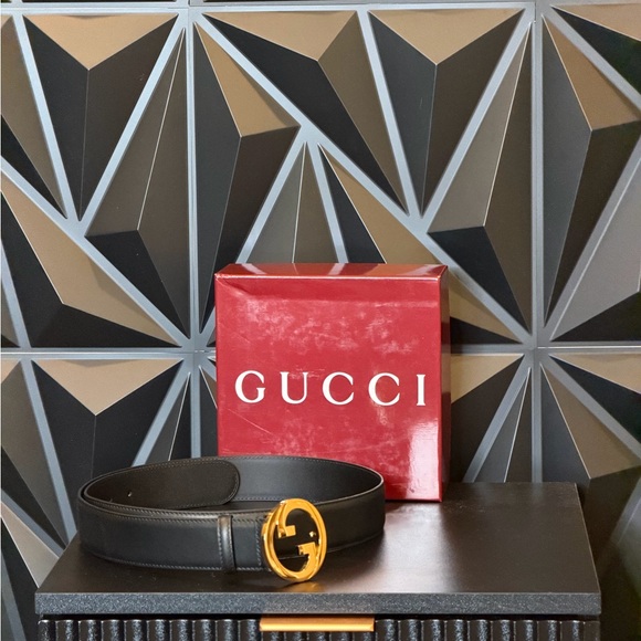 Gucci Leather Belt with Gold Emblem Size 100